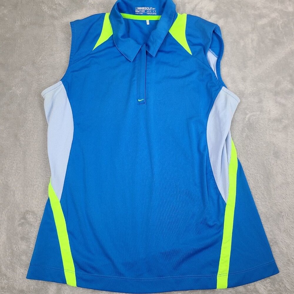 Nike Golf Dri-Fit Women's Short Sleeve 1/4 Zip Polo Shirt blue white Sz L 12/11
